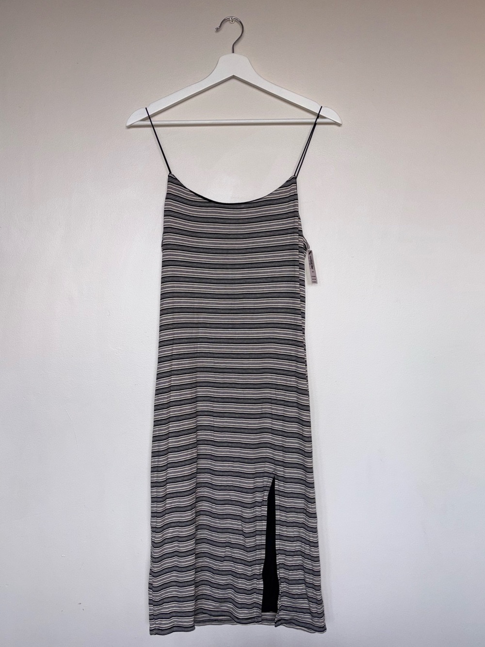 Victoria's Secret Black and Gray Striped Slip Dress with Side Slit